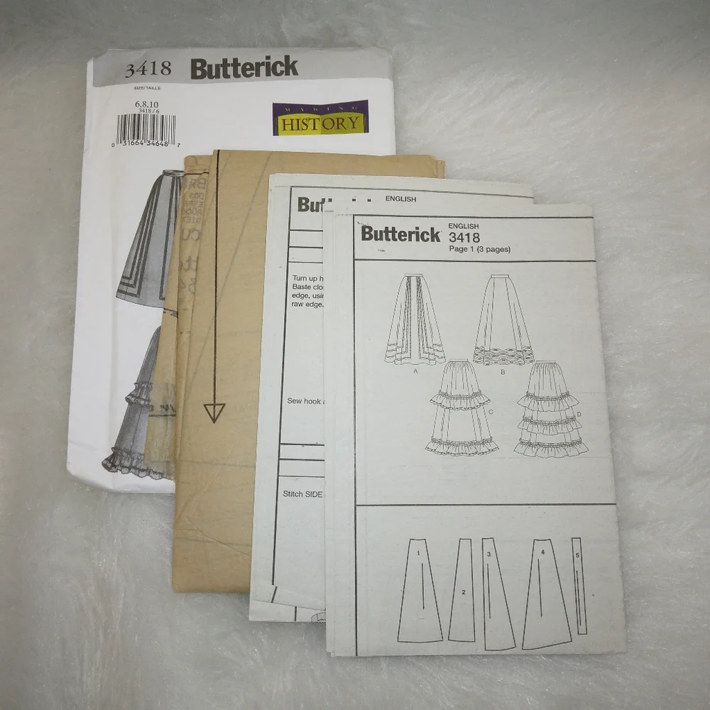 BUTTERICK 3418 Sz 6-10 Making History Skirt in 4 variations EASY!